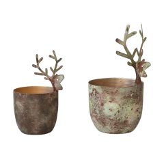 3D Deer Head Aged Metal Votive Holders Set of 2