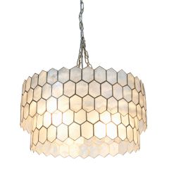 2 Tier Pearlescent Capiz Honeycomb Chandelier Matte Silver