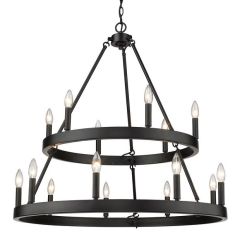 Matte Black 2 Tier 15 Light Ring Chandelier