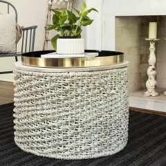 Round Woven Water Hyacinth Side Table Set of 3