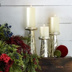 Etched Silver Mercury Glass Candle Holders set of 3