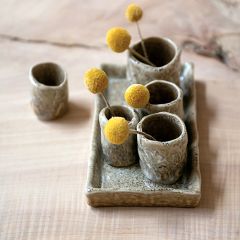 5 Stoneware Vases With Tray