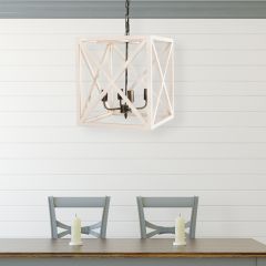 4 Bulb Rectangle Wood and Metal Pendant Light