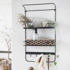 4 Hook Tiered Metal Wall Shelf