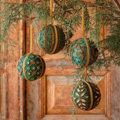 4 Inch Elegant Embroidered Jeweled Ornaments Set of 4