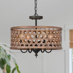 4 Light Rattan Basket Pendant