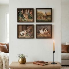4 Piece Framed Rabbits Print Wall Decor Collection
