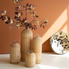 4 Piece Rattan Wrapped Glass Vase Collection