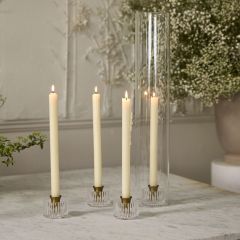 4 Piece Ribbed Glass Taper Candle Holder Set