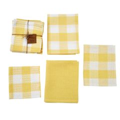 4 Piece Yellow Check Farmhouse Dish Towel and Cloth Set