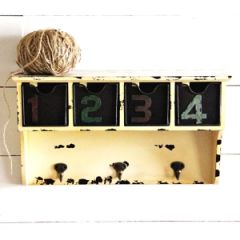 Chippy Wall Shelf with Hooks and Metal Drawers