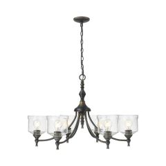 Hammered Water Glass Shade 6 Light Chandelier Antique Black