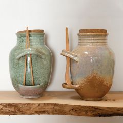 Stoneware Olive Jar With Cork And Tongs Set of 2