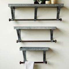 Galvanized Metal Tray Shelf and Towel Bar Set of 3