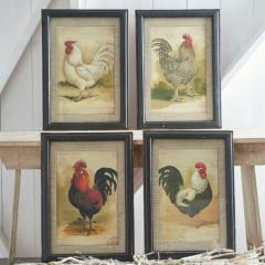 Framed Rooster Wall Art Set of 4