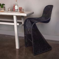 S Shaped Woven Rattan Stool Black