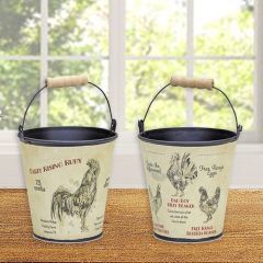 Iron Pail With Chicken Image Set of 2