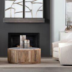 Round Mango Wood And Marble Cocktail Table