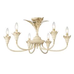 Metal Palm 6 Light Semi Flush Mount Antique Ivory