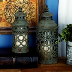 Rustic Metal Candle Lantern Set of 2