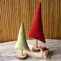Velvet and Wood Christmas Tree Set of 2