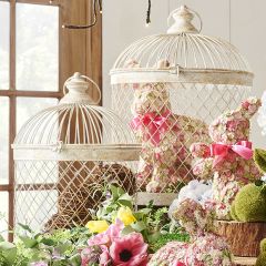 Pale Decorative Metal Bird Cage Set of 2