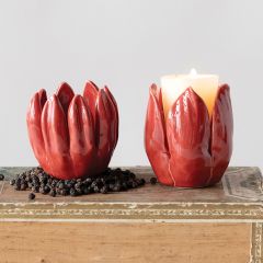 Stoneware Flower Candle Holders Set of 2