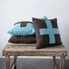 Embroidered Swiss Cross Slub Pillows Set of 2