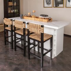 Wood And Natural Woven Seagrass Counter Stool Mahogany Black