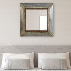 Square Distressed Metal Mirror