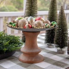 Wood Base Scalloped Metal Riser 11 Inch