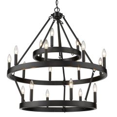 Matte Black 3 Tier 18 Light Ring Chandelier