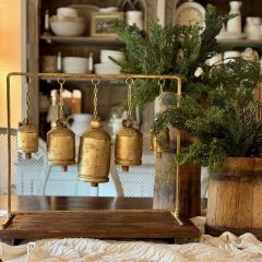 5 Gold Christmas Bells on Stand