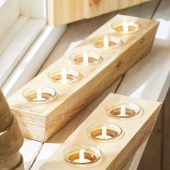 5 Hole Wood Votive Candle Holder