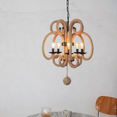 5 Light Jute Wrapped Metal Chandelier