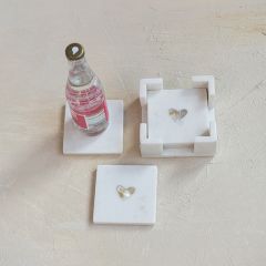 5 Piece Mother of Pearl Heart Coaster Set