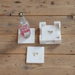 5 Piece Mother of Pearl Heart Coaster Set