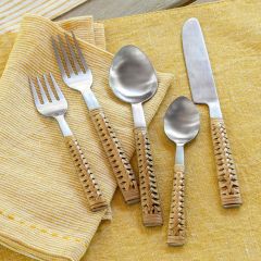 5 Piece Natural Bamboo Handled Flatware Set