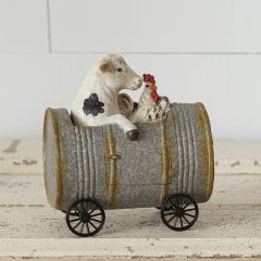 Cow And Chicken Driving A Can Tabletop Decor