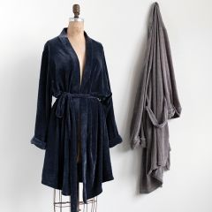 Country Comfort Velour Bathrobe Dark Blue Hue