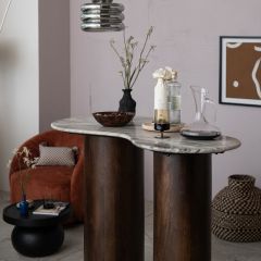 Modern Marble and Mango Wood Bar Height Table