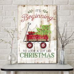 Red Wagon Christmas Sign