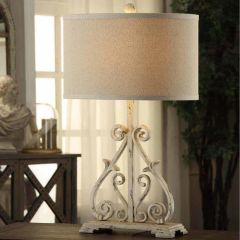 Rustic Iron Lamp With Linen Shade Set of 2