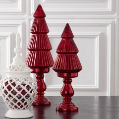 Mercury Glass LED Pedestal Tree Set of 2