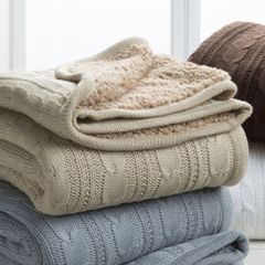Cable Knit Khaki Throw Blanket
