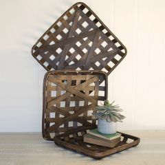 Woven Wood Square Tobacco Baskets Set of 3