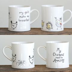 Farmhouse Stoneware Mug With Chickens Set of 2