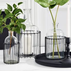 Glass Bottle With Metal Frame Set of 3