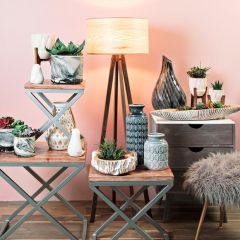 4 Legged Floor Lamp With Wood Veneer Shade