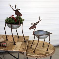 Whimsical Metal Deer Planter Set of 2